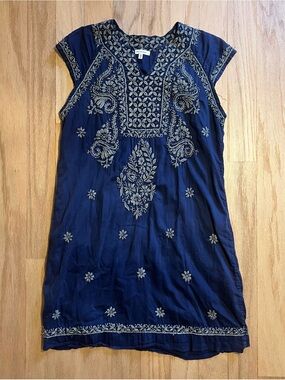 Max Studio Navy Blue Midi Dress with grey Embroidery